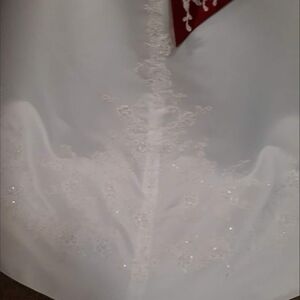 David's Bridal White Wedding Dress with Lace Accents